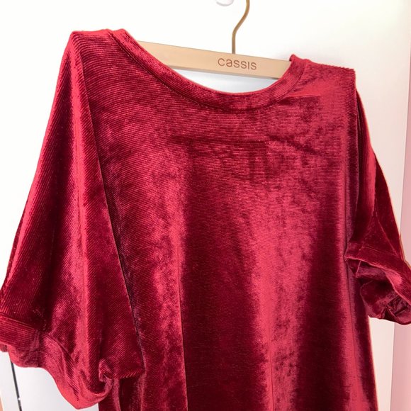 Oversized Velvet Midi T-shirt Dress | Burgundy - Picture 2 of 6